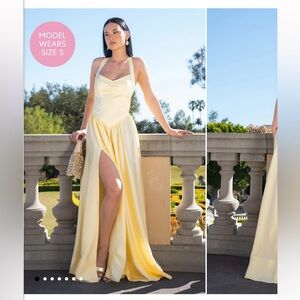 Show Me Your MuMu Light Yellow Satin Dress